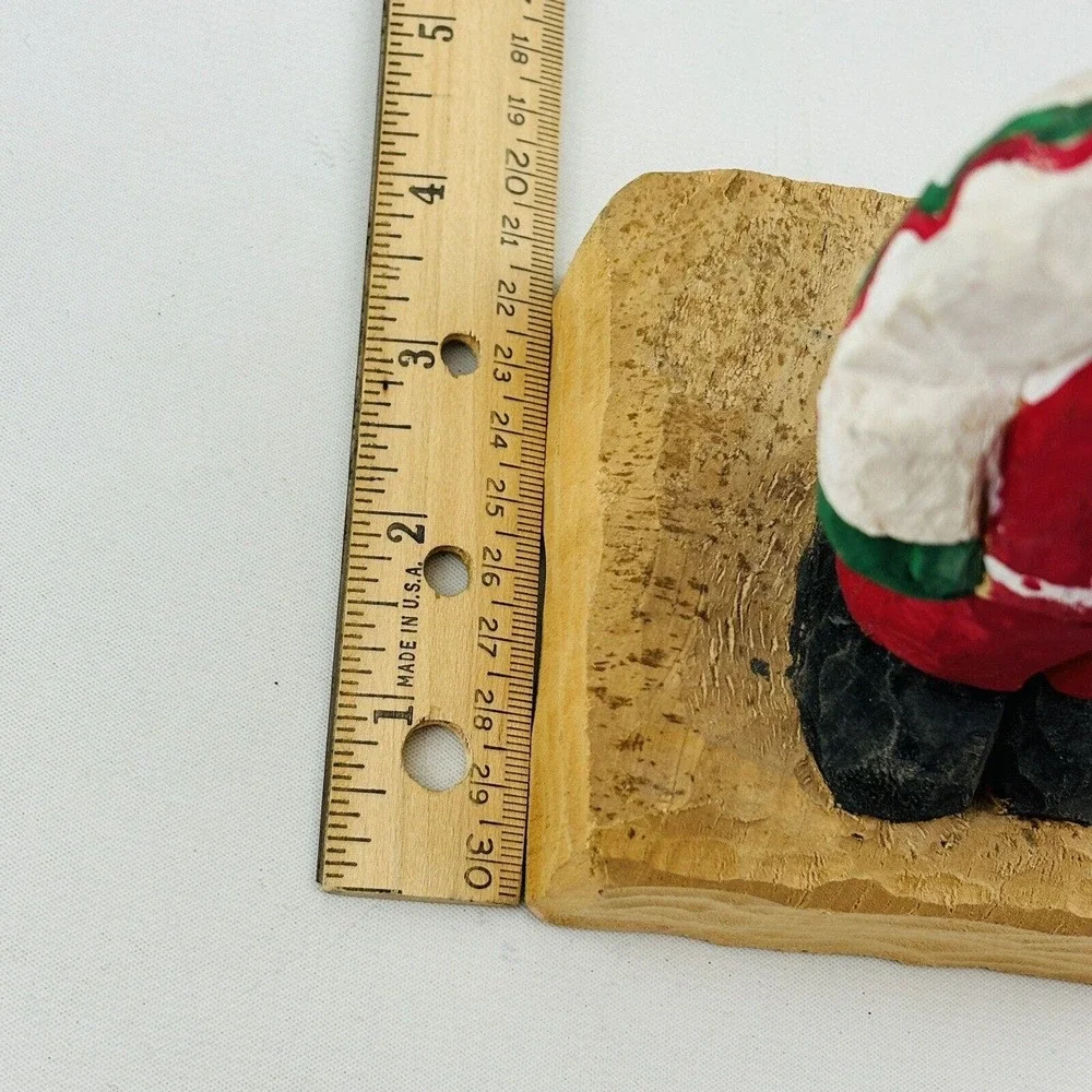 Vintage Wood Santa & Bag Figure Hand‎ Carved Handmade Painted Signed Slim 92